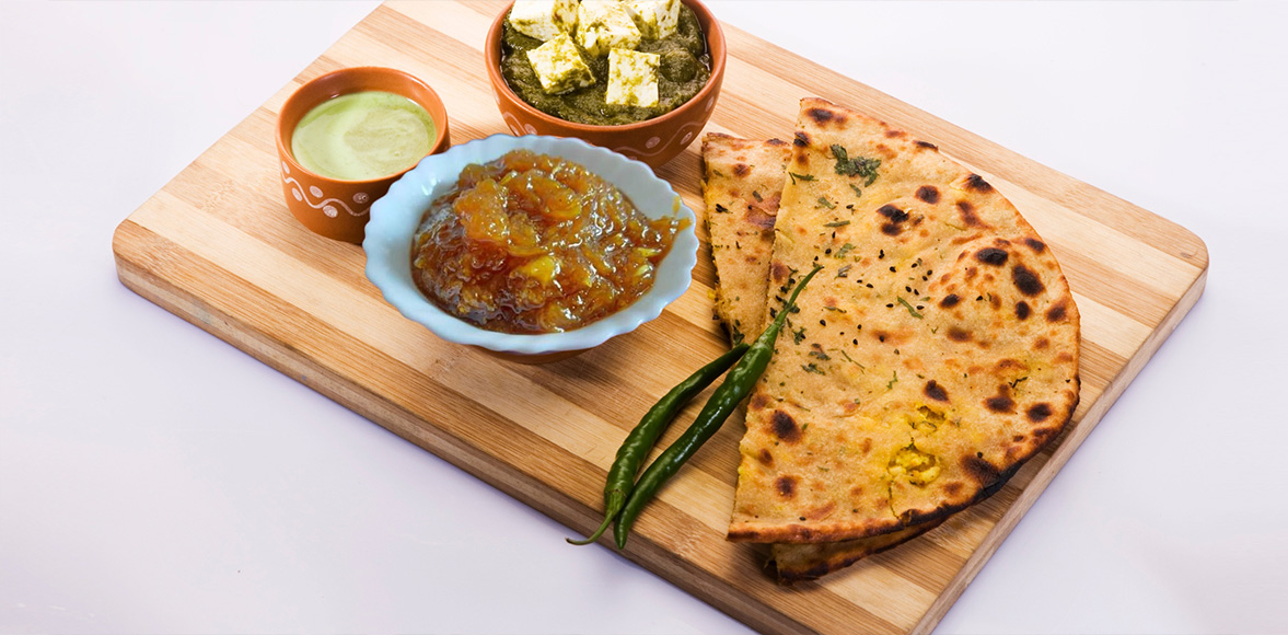 Paneer Paratha With Mango Chunda