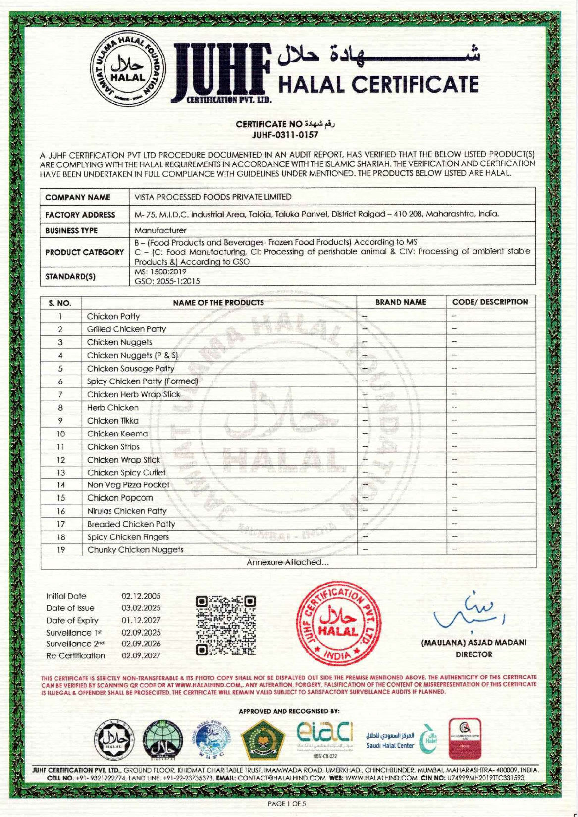 JUHF Halal Certificate