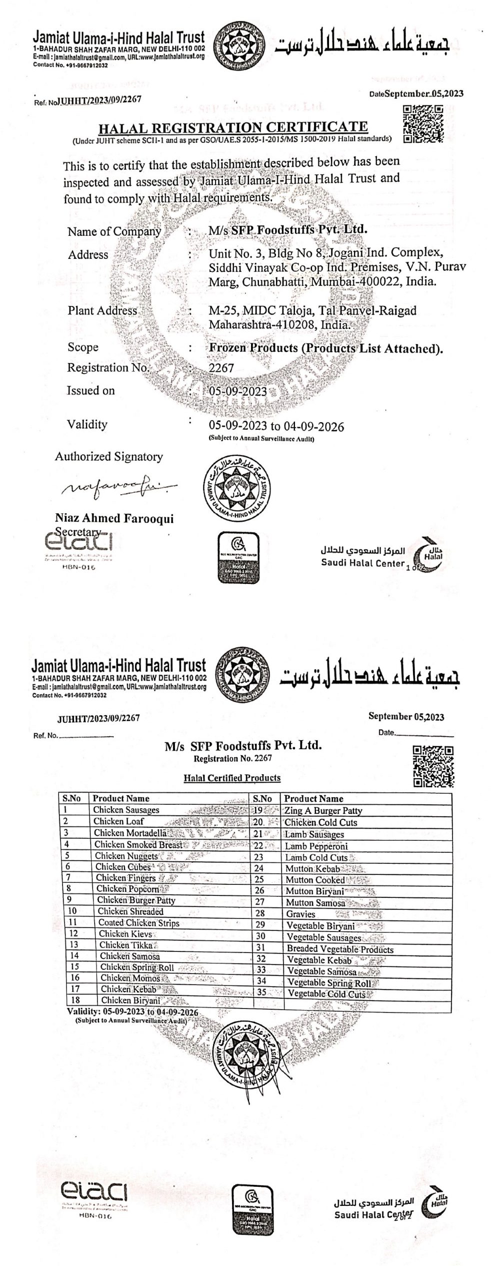 JUHHT Halal Registration Certificate