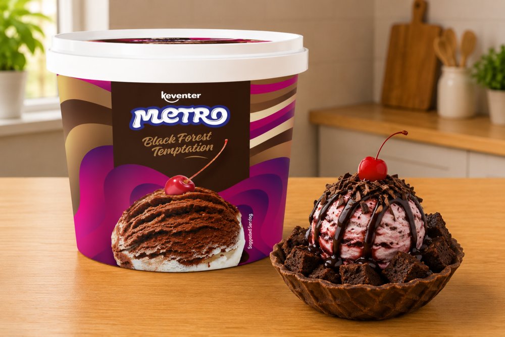 Keventer Metro Black Forest Temptation Medium Fat Frozen Dessert 125ml Cup